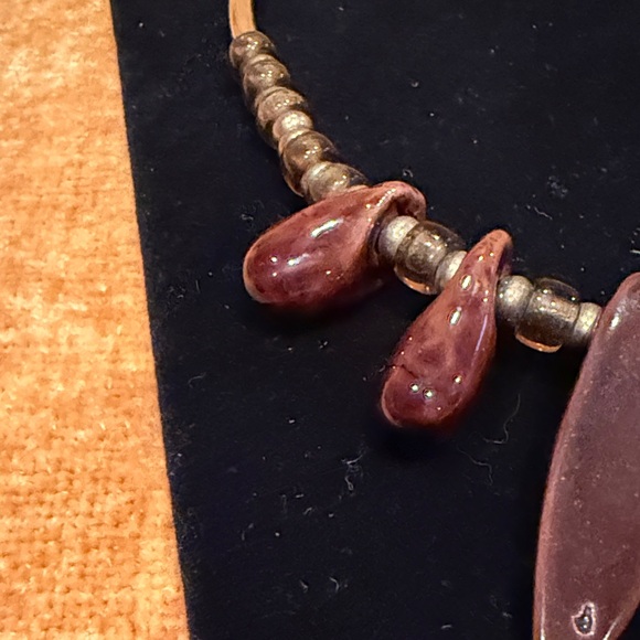 Brown and Gold Toned Mixed Material Choker Necklace - Picture 12 of 14